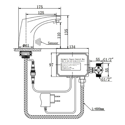 Смеситель для раковины Raiber Sensor RSF88121 хром сенсорный