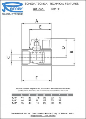 Remer 372 FF 1/4" кран (г-г) шаровой, mini