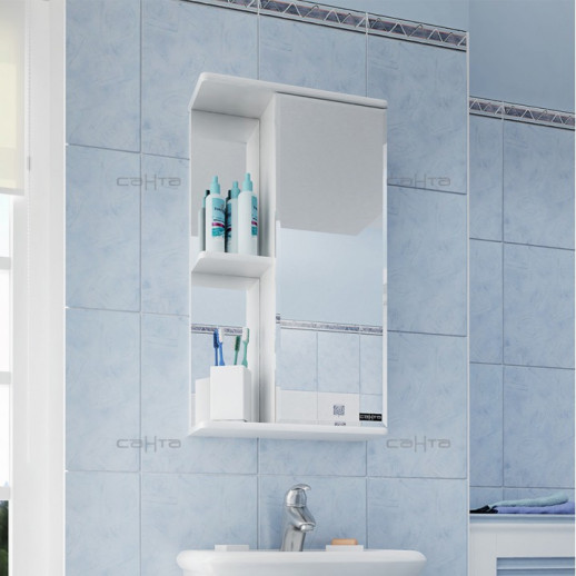 Зеркальный шкаф СаНта "Ника-400" фацет, прав, белый