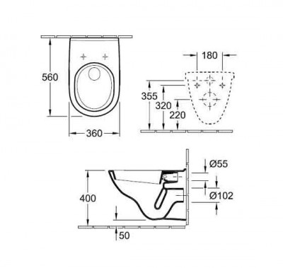 Villeroy&Boch O.Novo DirectFlush 5660HR01 унитаз подвесной + сиденье микролифт 36 см х 56 см, белый