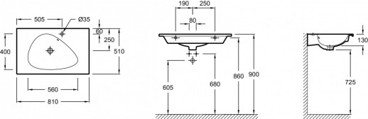 Подвесная раковина-столешница 80 см серая JACOB DELAFON  NOUVELLE VAGUE  (EXAR112-Z-MG2)