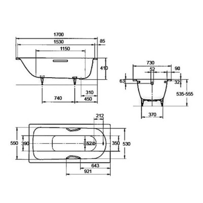 Kaldewei Saniform Plus 371-1 стальная ванна без гидромассажа (сталь 3,5 мм), 170 см х 73 см