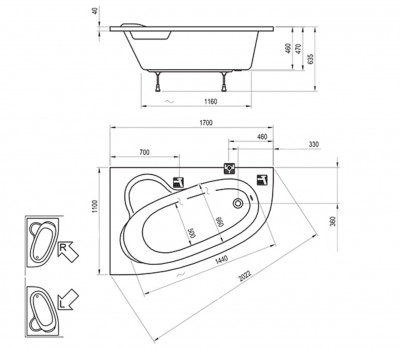 RAVAK C481000000 Акриловая ванна Asymmetric 170 см левый белый