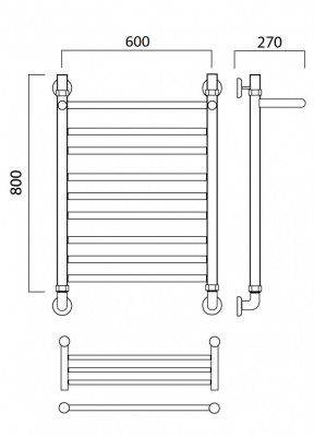Водяной полотенцесушитель Акванерж Прямая групповая с полкой 800x600 (000-808060)