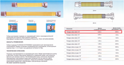 Подводка Flexitub Extensible для газа, сильфонная  1/2 " 30-60см (г-ш)