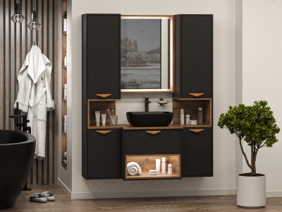 Шкаф-пенал подвесной Brevita Bergen 35 (BER-05035-02-19-ПоЛ) левый (черный)