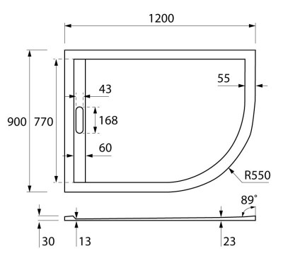 Поддон из искусственного мрамора левосторонний CEZARES TRAY-AS-RH-120/90-550-30-W-L