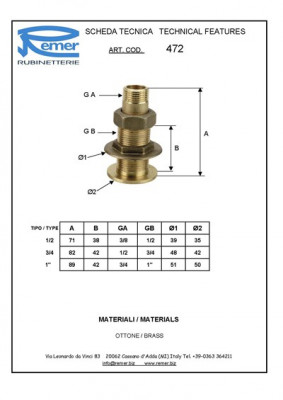 Переходник для резервуара Remer RR 472 3/4"х1/2" с американкой