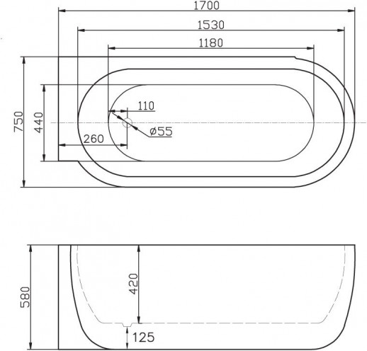 Акриловая ванна BelBagno BB11-1700L