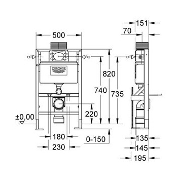 Grohe Rapid SL 38587000 cистема инсталляции для подвесных унитазов, усиленная
