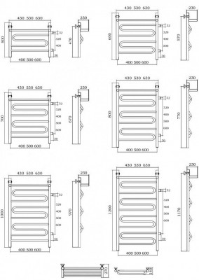 Водяной полотенцесушитель Акванерж Зиг-заг с полкой 400х500 (боковое подключение), хром