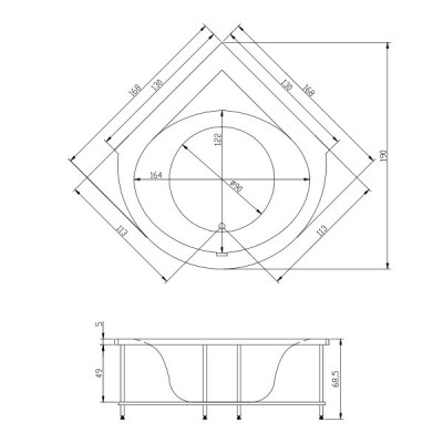 Акватика Опера Сенса ванна с гидромассажем, 130/168 см х 130/168 см