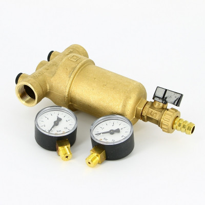 Фильтр промывной Uni-Fitt ВВ 3/4" со сливным шаровым краном и 2 манометрами, 300 мкм (216G3030)