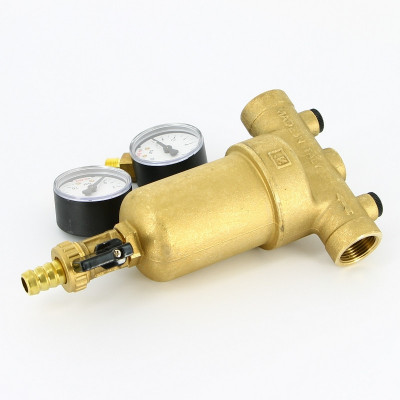 Фильтр промывной Uni-Fitt ВВ 3/4" со сливным шаровым краном и 2 манометрами, 300 мкм (216G3030)