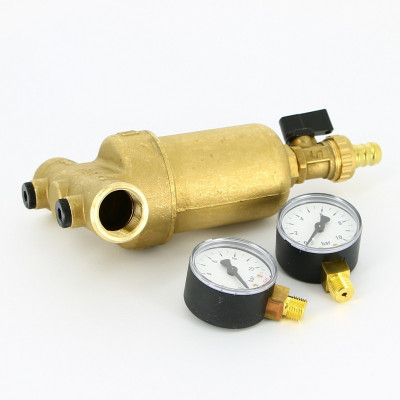 Фильтр промывной Uni-Fitt ВВ 3/4" со сливным шаровым краном и 2 манометрами, 300 мкм (216G3030)