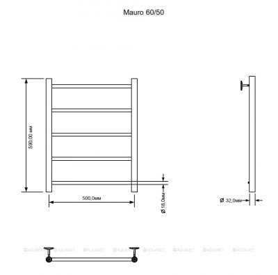 Полотенцесушитель электрический Aquanet Mauro 60х50 Тэн справа лесенка хром (00282002)
