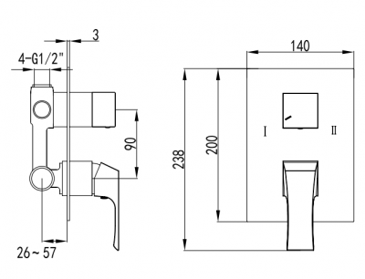 Lemark Unit LM4527C встраиваемый смеситель для ванны и душа, хром