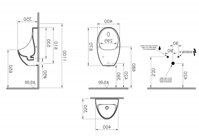 Писсуар Vitra Arkitekt 5999B003-5556 сенсорный, белый, с питанием от сети