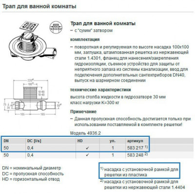 Viega 583217 трап 10 см х 10 см, с "сухим" затвором, хром
