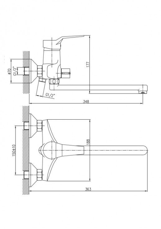 Смеситель для ванны Haiba HB2265 с душевым гарнитуром (латунь) хром