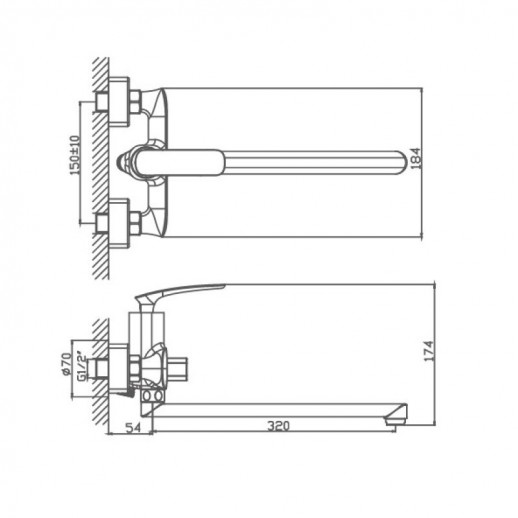 Смеситель для ванны Haiba HB22616 с душевым гарнитуром (латунь) хром