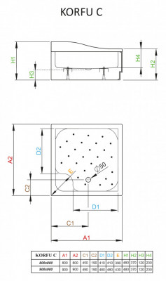 Акриловый поддон для душа Radaway Korfu C 90x90x48 белый квадратный