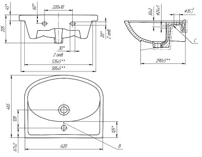 Раковина Cersanit Erica 60 S-UM-ERI60/1-w подвесная белая прямоугольная