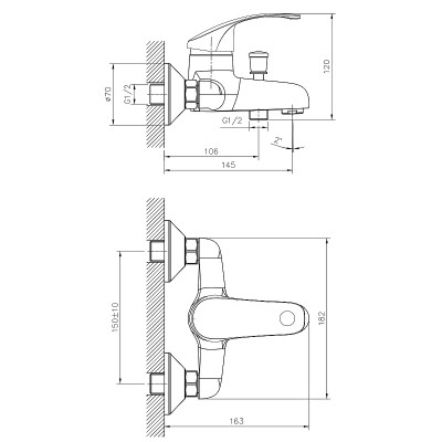 Смеситель для ванны Decoroom DR71035 хром с душевым гарнитуром