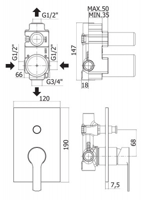 Смеситель для душа Cezares Ovest OVEST-VDIM-01, хром