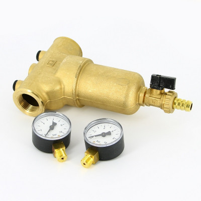 Фильтр промывной Uni-Fitt ВВ 1" со сливным шаровым краном и 2 манометрами, 300 мкм (216G4030)