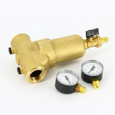 Фильтр промывной Uni-Fitt ВВ 1" со сливным шаровым краном и 2 манометрами, 300 мкм (216G4030)