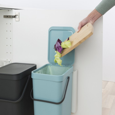 Brabantia Sort & Go 109980 ведра для мусора встраиваемые (2*12 л), цвет - мятный/серый