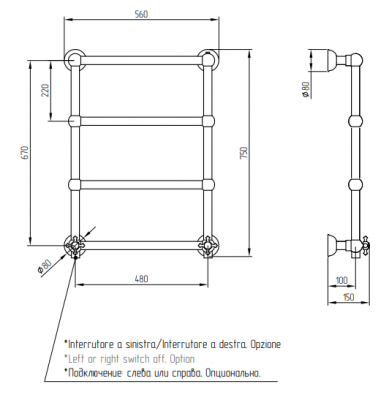 MIGLIORE COLOSSEUM 20279 полотенцесушитель электрический, бронза