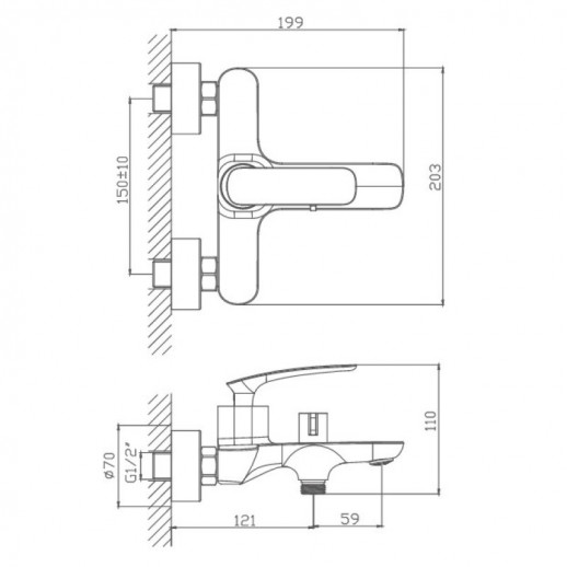 Смеситель для ванны Haiba HB60616 с душевым гарнитуром (латунь) хром