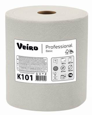 Полотенца бумажные в рулонах Veiro Professional Basic, 1 сл, 180 м, натурального цвета