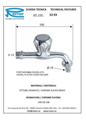 Remer 1000/2000 (EXPORT) 52 EX кран водоразборный с носиком, хром