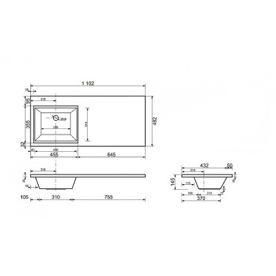 Раковина Style Line Estetus Даллас 110 L СС-00002387 на стиральную машину белая прямоугольная