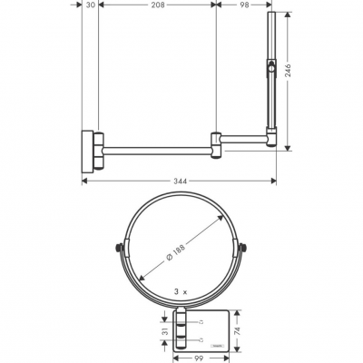 Косметическое зеркало Hansgrohe AddStoris 41791700 Ø 200 мм (белый матовый)