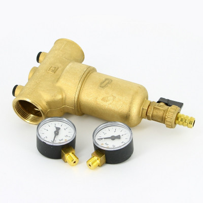 Фильтр промывной Uni-Fitt ВВ 1 1/4" со сливным шаровым краном и 2 манометрами, 300 мкм (216G5030)