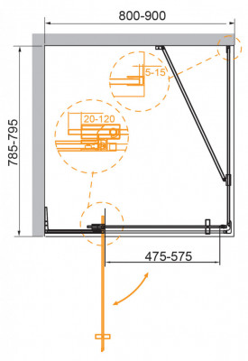 Душевой уголок CEZARES 80 x 80 x 195 см прямоугольная Nero (SLIDER-AH-1-80-80/90-C-NERO)
