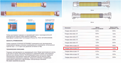 Подводка Flexitub Extensible для газа, сильфонная  1/2 " 50-100см (г-г)
