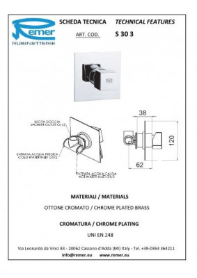 REMER SQ3 S30 Смеситель для душа (хром)