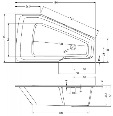 Акриловая ванна Riho Rething Space 180х110 L B116001005  асимметричная