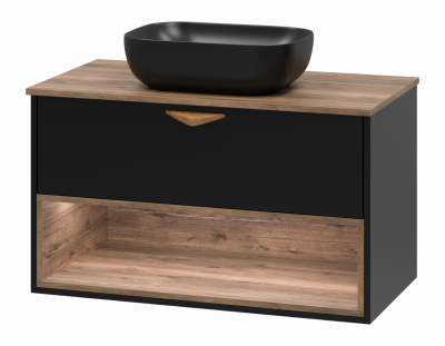 Тумба Brevita Bergen 90 с подсветкой подвесная (черная) BER-07090-19-02-1Я (с раковиной)