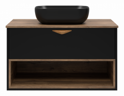 Тумба Brevita Bergen 90 с подсветкой подвесная (черная) BER-07090-19-02-1Я (с раковиной)