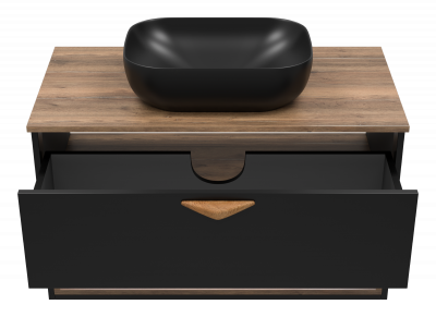 Тумба Brevita Bergen 90 с подсветкой подвесная (черная) BER-07090-19-02-1Я (с раковиной)