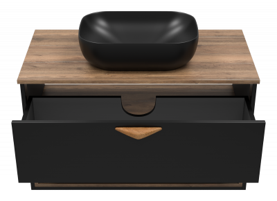 Тумба Brevita Bergen 90 с подсветкой подвесная (черная) BER-07090-19-02-1Я (с раковиной)