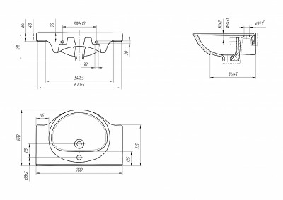 Раковина Cersanit Erica 70 S-UM-ERI70/1-w белая овальная
