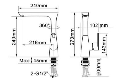 KorDi Limmat KD 6605 - D70 смеситель для кухни, Г-образный излив, хром
