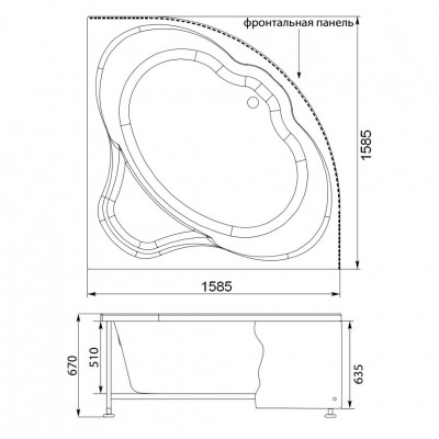 Aquanet Santiago 00205545 ванна без гидромассажа, 160 см х 160 см